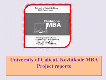 University of Calicut, Kozhikode MBA Project reports