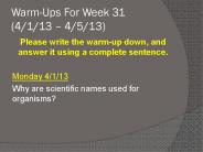Warm-Ups For Week 31 (4/1/13 