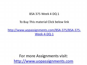 BSA 375 Week 4 DQ 1