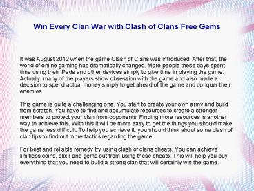 Win Every Clan War with Clash of Clans Free Gems