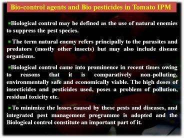 Bio-control agents and Bio pesticides in Tomato IPM