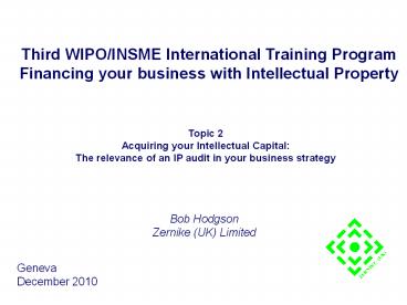 Third WIPO/INSME International Training Program