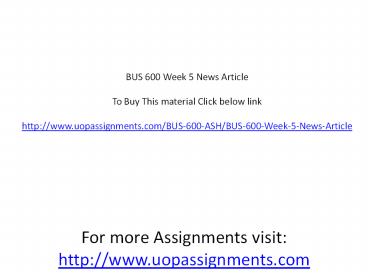 BUS 600 Week 5 News Article