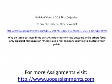 BUS 640 Week 1 DQ 1 Firm Objectives