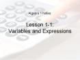 Algebra 1 Notes:  Lesson 1-1: Variables and Expressions PowerPoint PPT Presentation