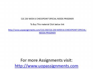 CJS 230 WEEK 6 CHECKPOINT SPECIAL NEEDS PRISONER