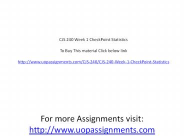 CJS 240 Week 1 CheckPoint Statistics