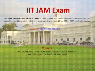 IIT JAM Entrance Exam Details