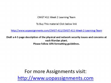 CMGT 411 Week 2 Learning Team