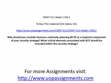 CMGT 411 Week 1 DQ 3