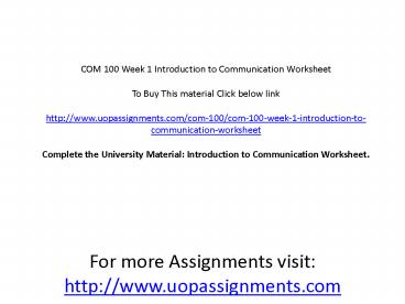 COM 100 Week 1 Introduction to Communication Worksheet