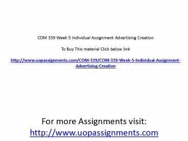 COM 339 Week 5 Individual Assignment Advertising Creation
