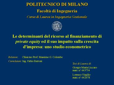 POLITECNICO DI MILANO Facolt