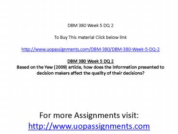 DBM 380 Week 5 DQ 2