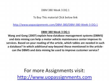 DBM 380 Week 3 DQ 1