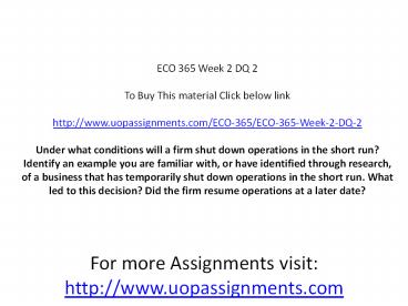 ECO 365 Week 2 DQ 2