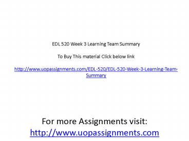 EDL 520 Week 3 Learning Team Summary