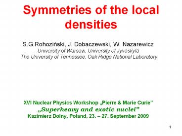 Symmetries of the local densities