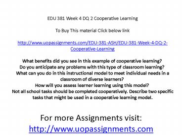 EDU 381 Week 4 DQ 2 Cooperative Learning