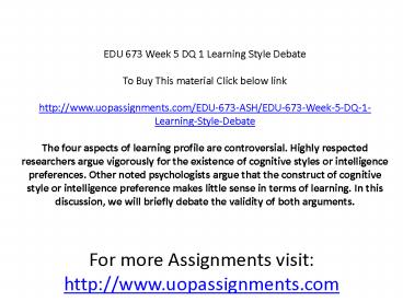EDU 673 Week 5 DQ 1