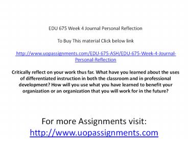 EDU 675 Week 4 Journal Personal Reflection