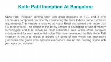 Kolte Patil Inception at Bangalore