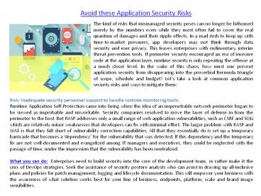 Avoid these Application Security Risks
