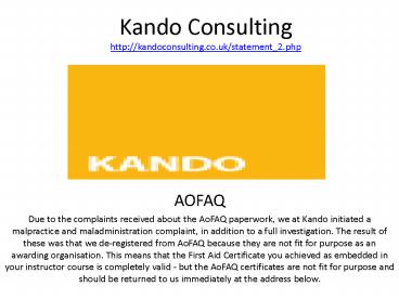Kando Statement on AoFAQ investigation