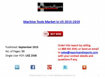 Trends in Machine Tools Market in The US 2015 – 2019