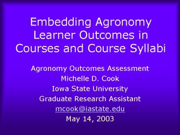 Embedding Agronomy Learner Outcomes in Courses and Course Syllabi