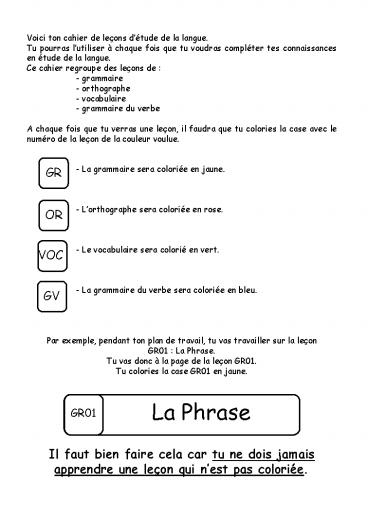 Voici ton cahier de le