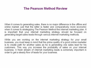 The Pearson Method Review