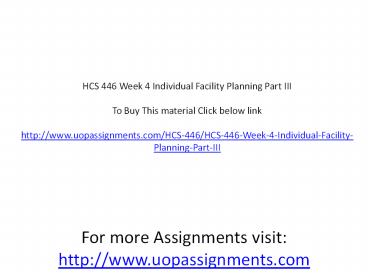 HCS 446 Week 4 Individual Facility Planning Part III