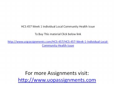 HCS 457 Week 1 Individual Local Community Health Issue
