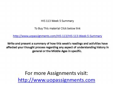 HIS 113 Week 5 Summary