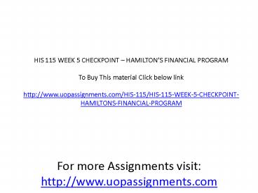 HIS 115 WEEK 5 CHECKPOINT – HAMILTON’S FINANCIAL PROGRAM