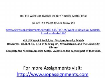 HIS 145 Week 3 Individual Modern America Matrix 1960