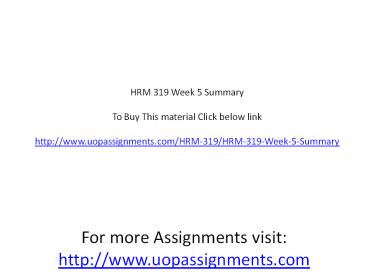 HRM 319 Week 5 Summary