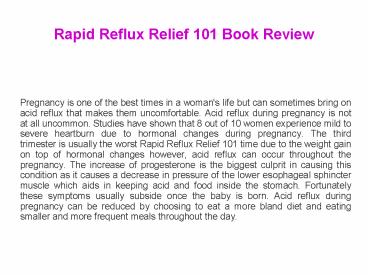 Rapid Reflux Relief 101 Book Review