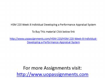 HSM 220 Week 8 Individual Developing a Performance Appraisal System