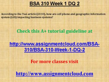 BSA 310 Week 1 DQ 2