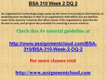 BSA 310 Week 2 DQ 2