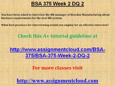 BSA 375 Week 2 DQ 2