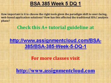 BSA 385 Week 5 DQ 1