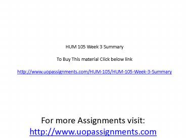 HUM 105 Week 3 Summary