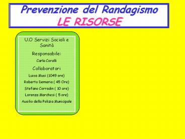 Prevenzione del Randagismo LE RISORSE