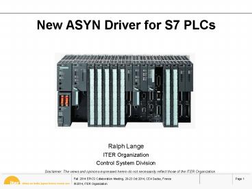 New ASYN Driver for S7 PLCs