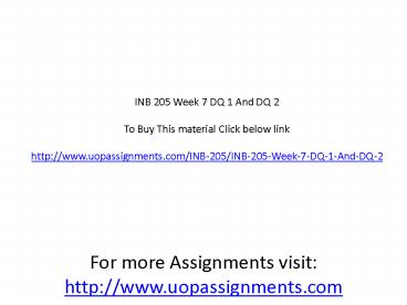 INB 205 Week 7 DQ 1 And DQ 2