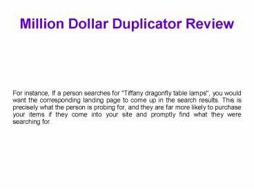 Million Dollar Duplicator Make Money On The Internet