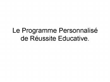 Le Programme Personnalis